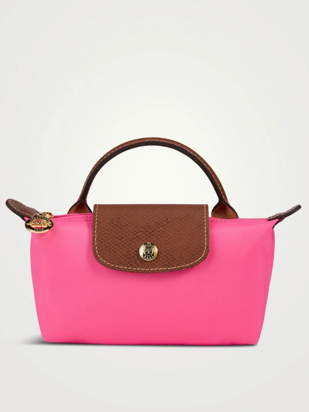 Pink Nylon Mini Bag with Brown Trim